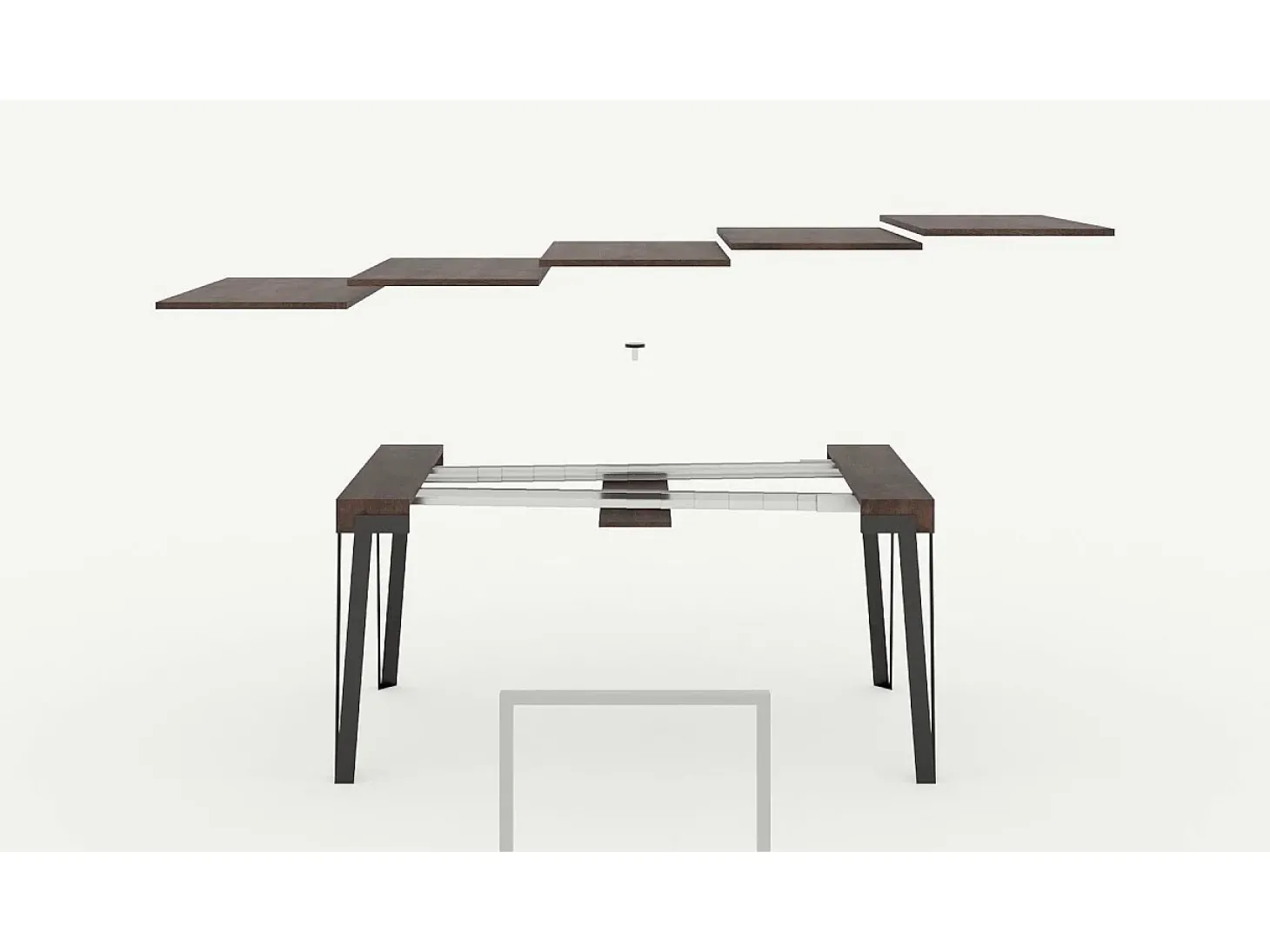Mesa consola extensível 90x40/196 cm Rio Small Cinza Branca quadro Antracite