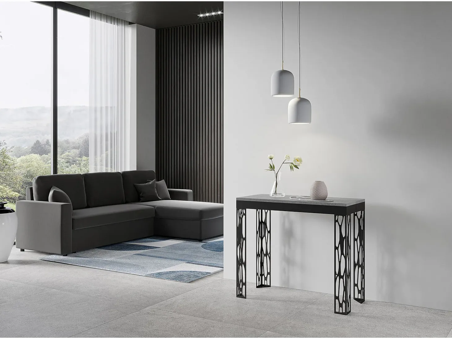 Mesa consola extensível 90x40/196 cm Ghibli Evolution Small Cimento quadro Antracite
