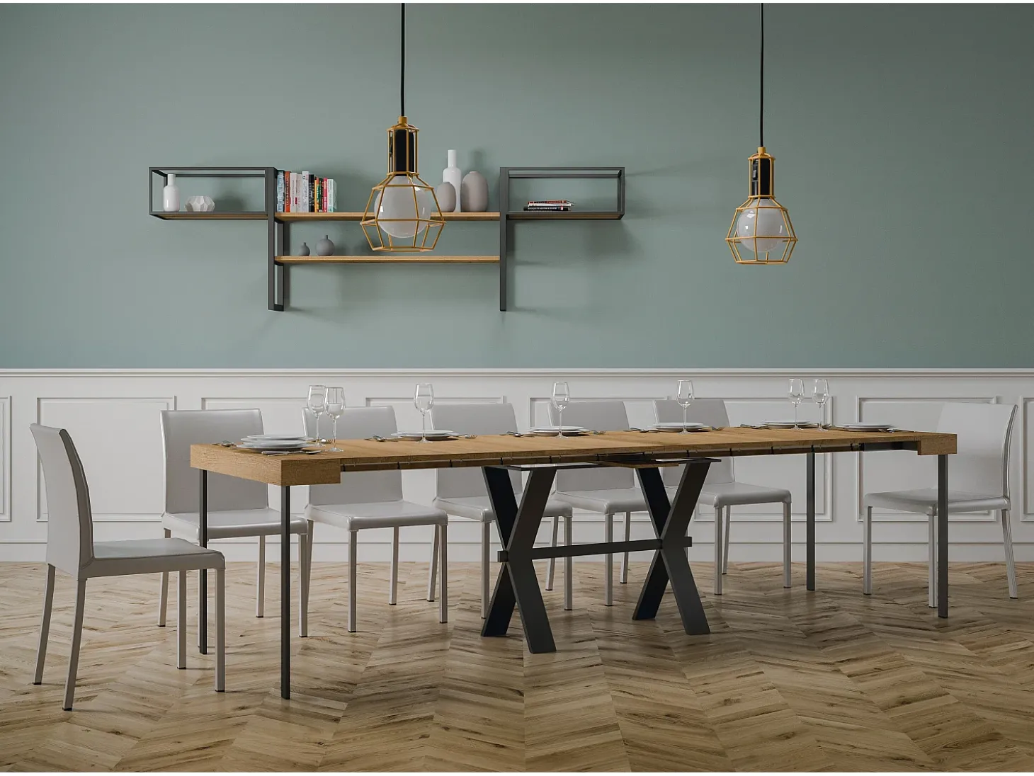 Mesa consola extensível 90x40/300 cm Xenia Carvalho Natural quadro Antracite