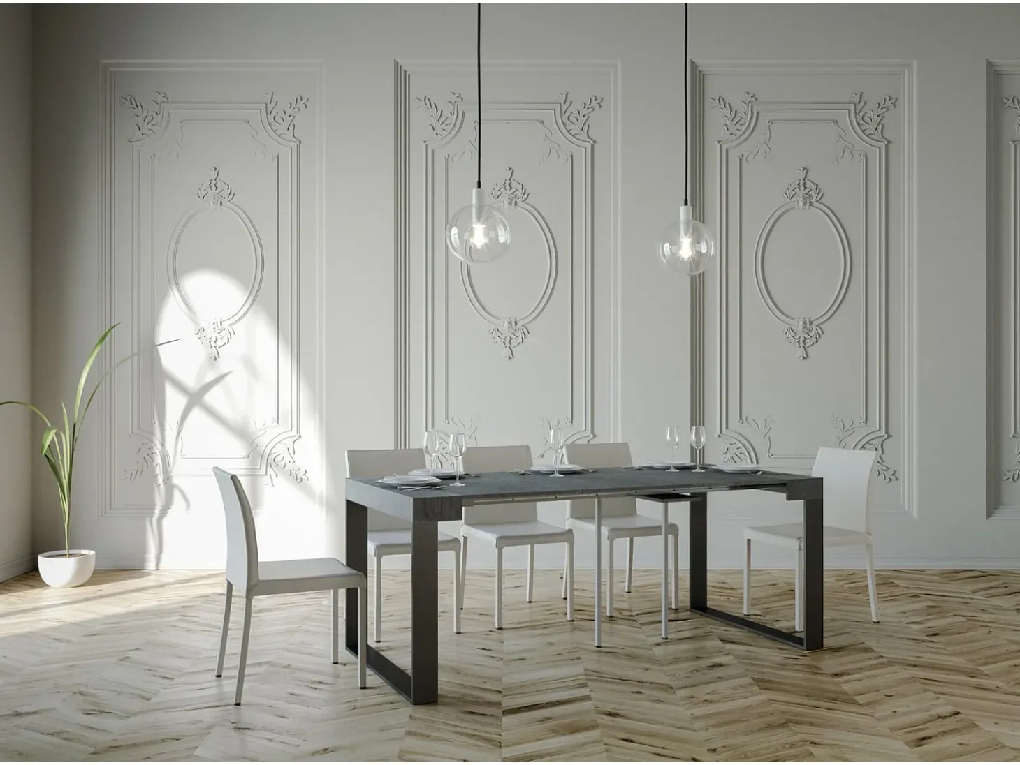 Mesa consola extensível 90x40/196 cm Elettra Small Cimento quadro Antracite