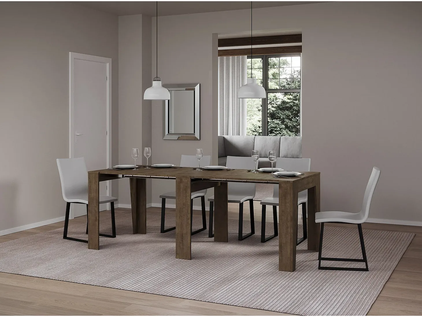 Mesa consola extensível 90x25/211 cm Anea Nogueira extensões internas