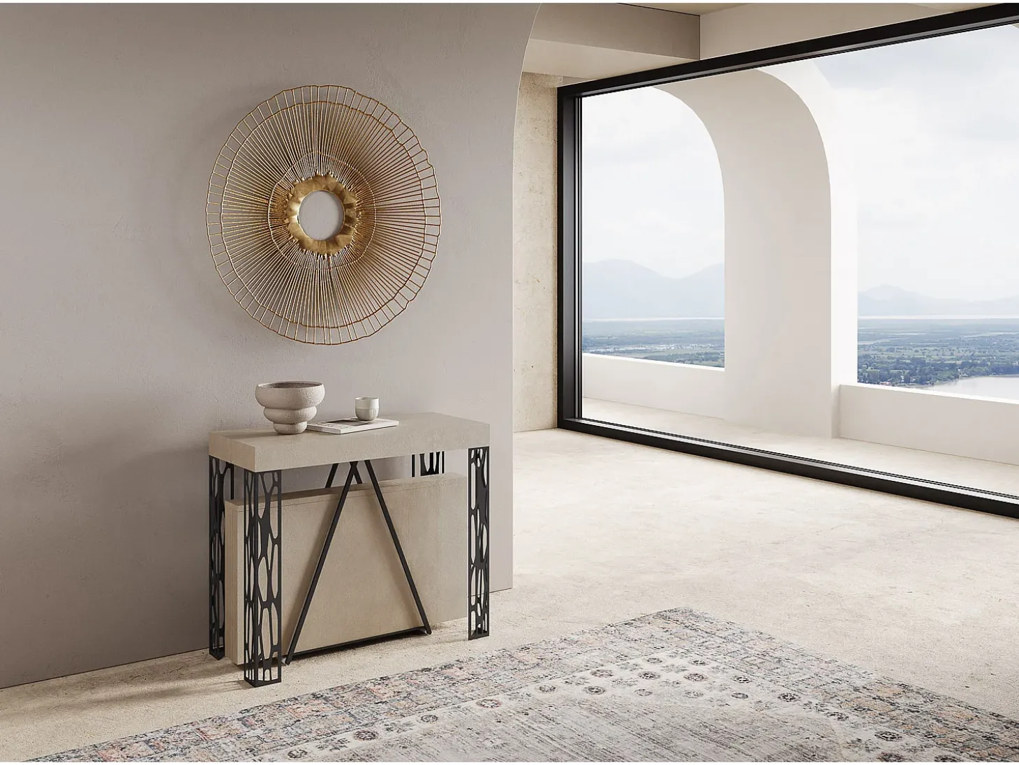 Mesa consola extensível 90x40/196 cm Kerpa Small caxemira quadro antracite
