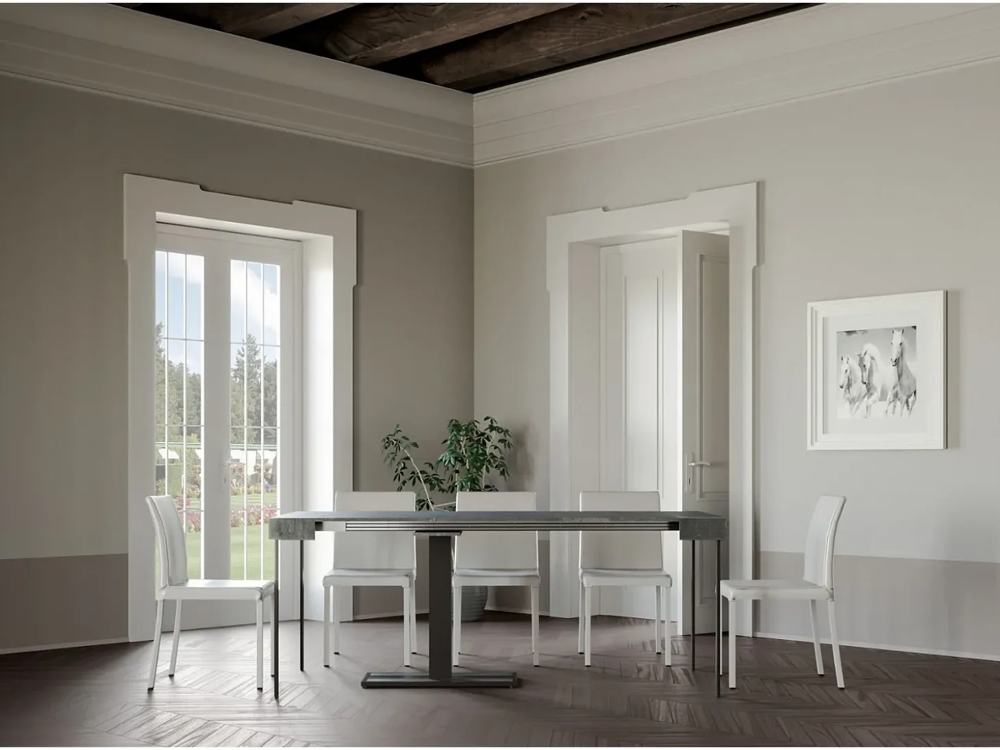 Mesa consola extensível 90x40/196 cm Capital Small Cimento quadro Antracite