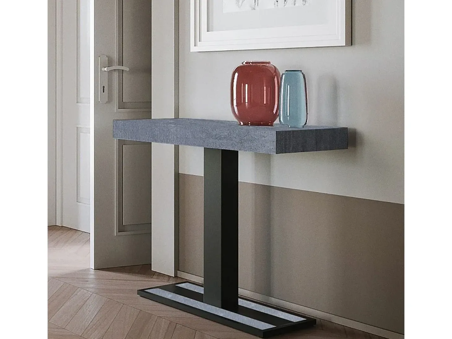 Mesa consola extensível 90x40/196 cm Capital Small Cimento quadro Antracite