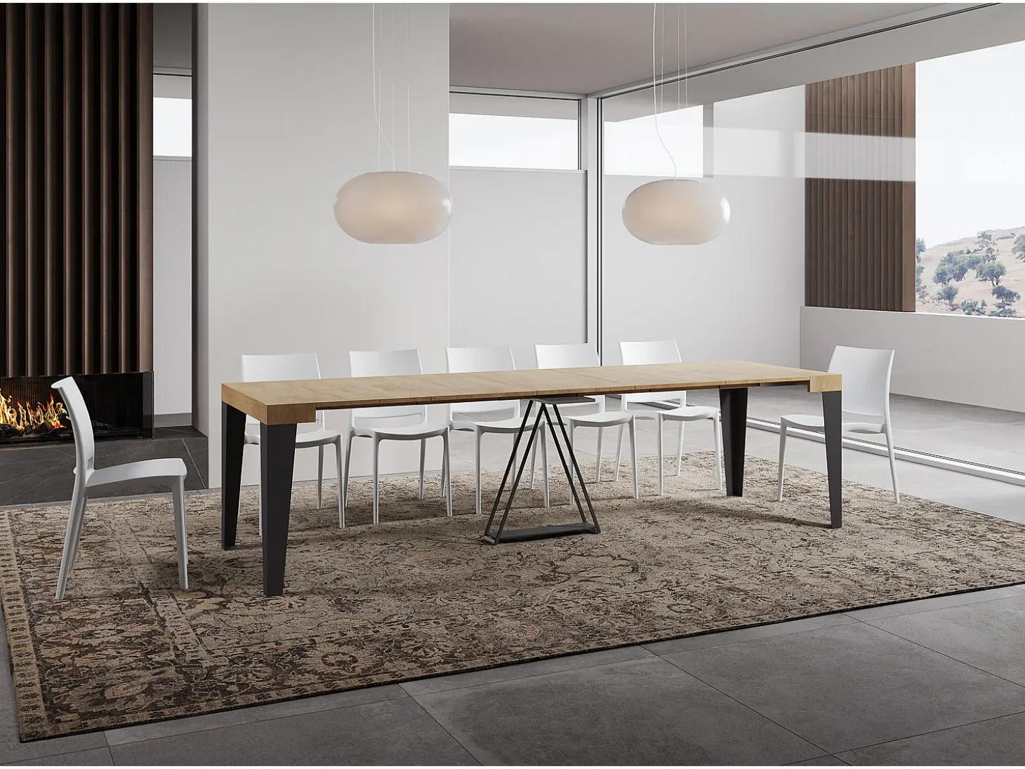 Mesa consola extensível 90x40/300 cm Algo carvalho natural quadro antracite