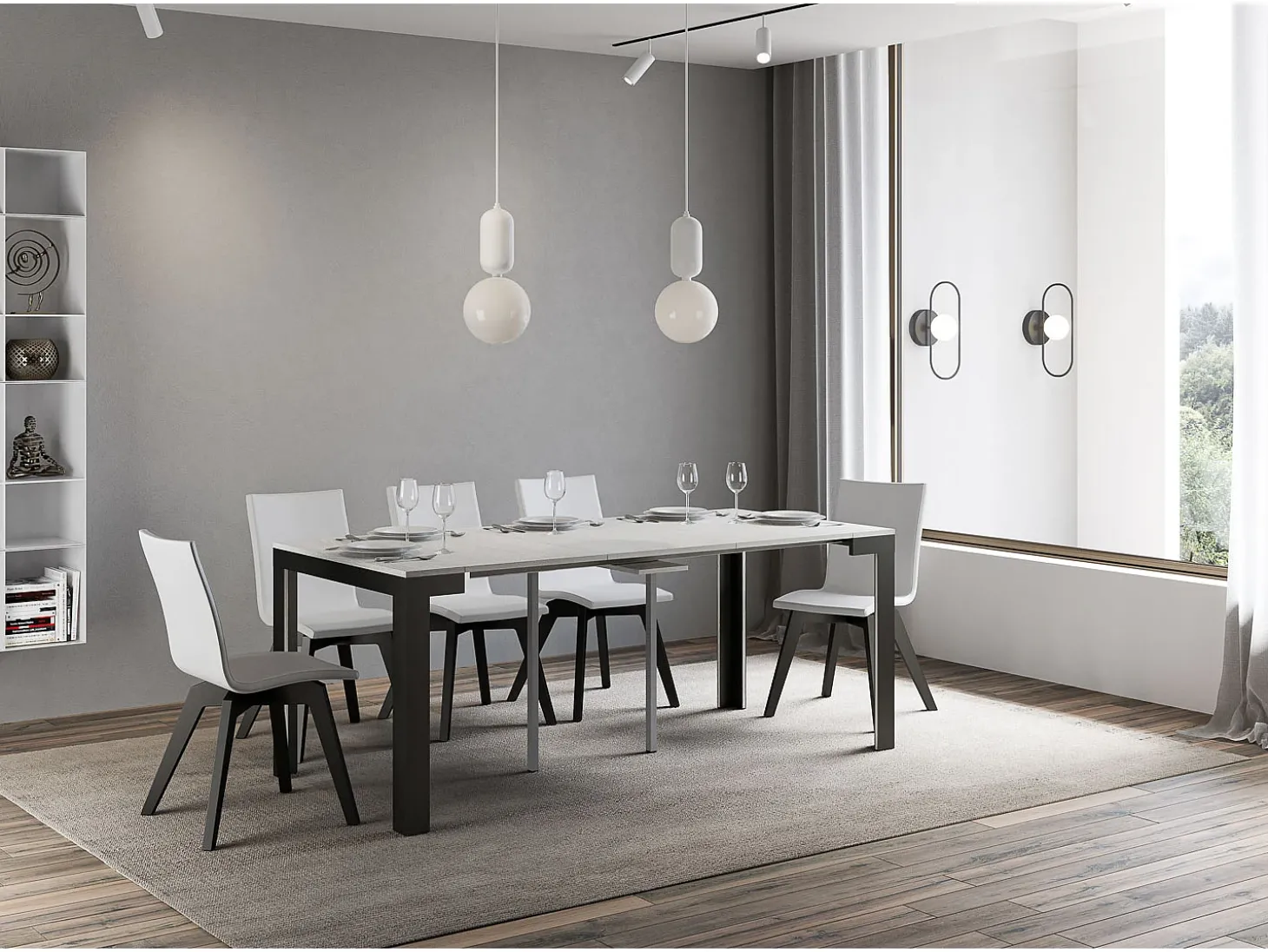 Mesa consola extensível 90x40/300 cm Linea Evolution Cinza Branca quadro Antracite
