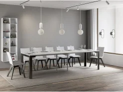 Mesa consola extensível 90x40/300 cm Linea Evolution Cinza Branca quadro Antracite