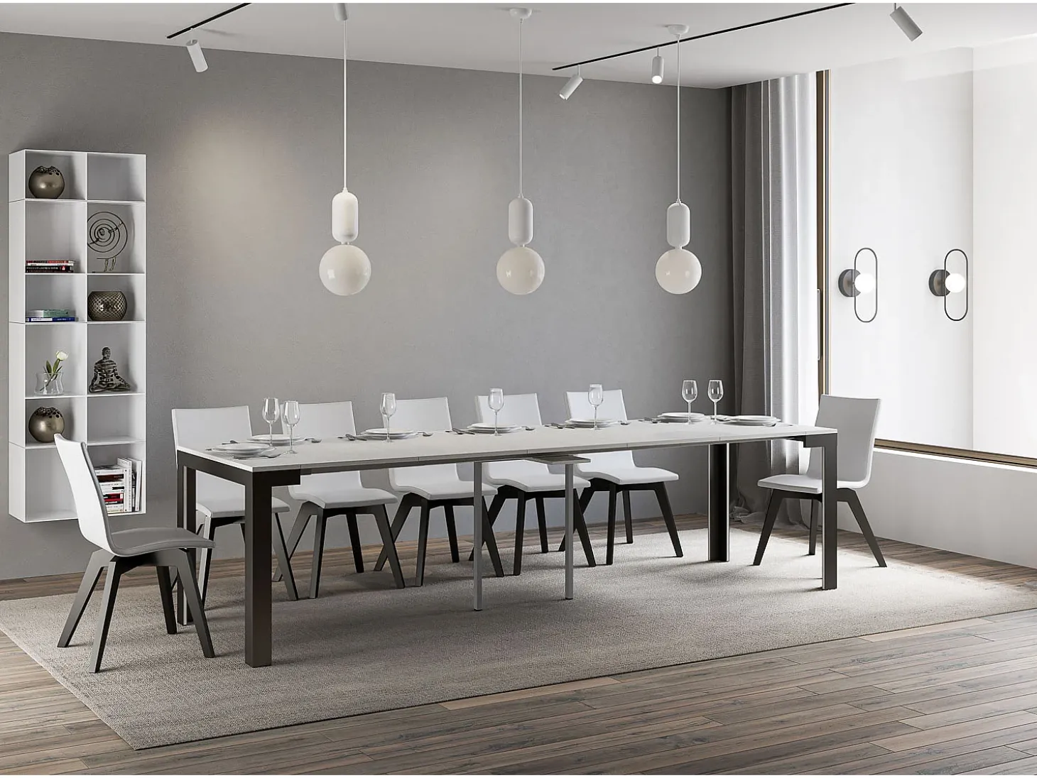 Mesa consola extensível 90x40/300 cm Linea Evolution Cinza Branca quadro Antracite