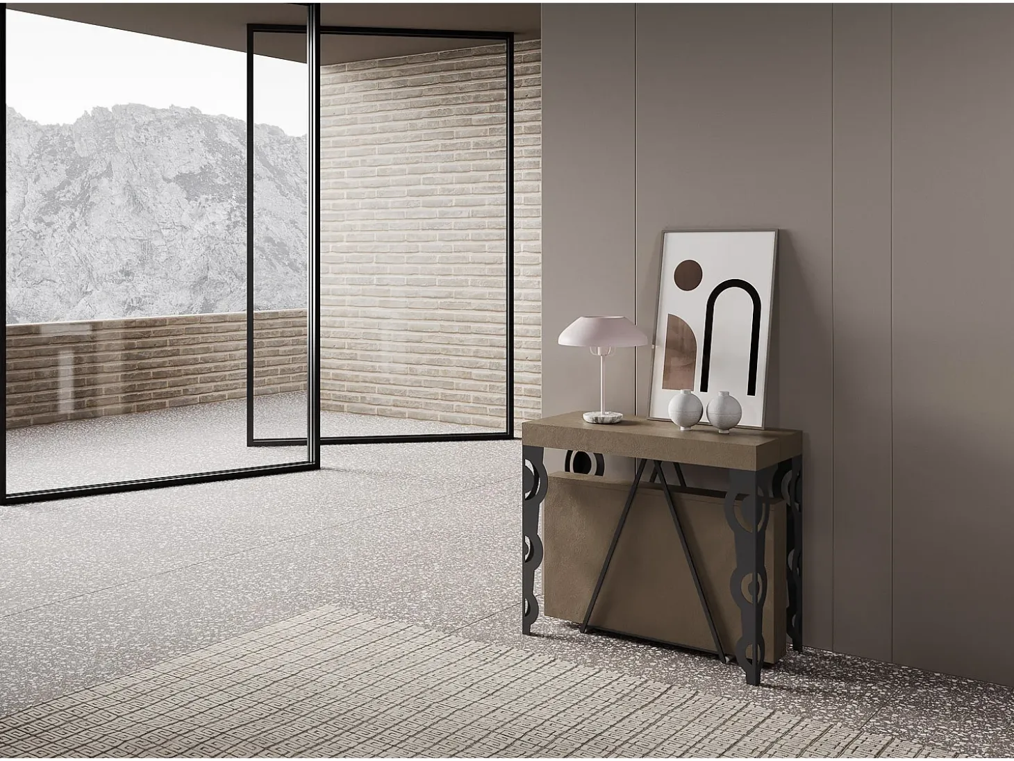 Mesa consola extensível 90x40/196 cm Aceres Small tortora quadro antracite