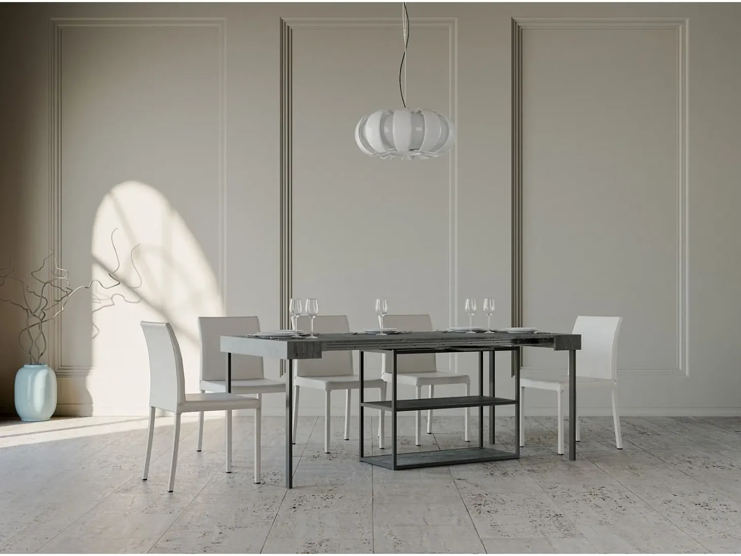Mesa consola extensível 90x40/196 cm Plano Small Cimento quadro Antracite