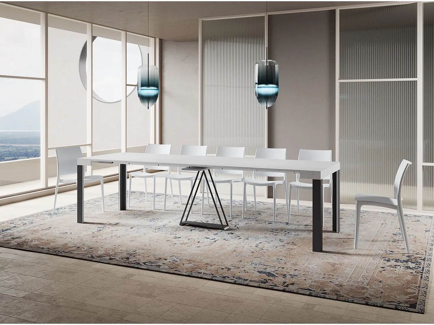 Mesa consola extensível 90x40/300 cm Tarax cinza branca quadro antracite