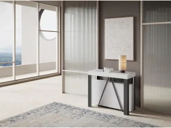 Mesa consola extensível 90x40/300 cm Tarax cinza branca quadro antracite