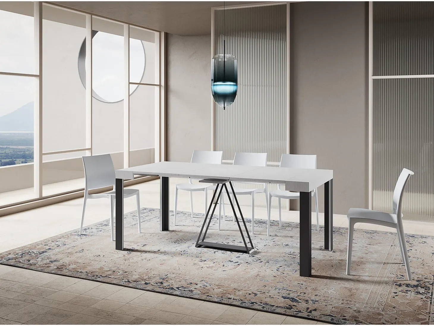 Mesa consola extensível 90x40/300 cm Tarax cinza branca quadro antracite
