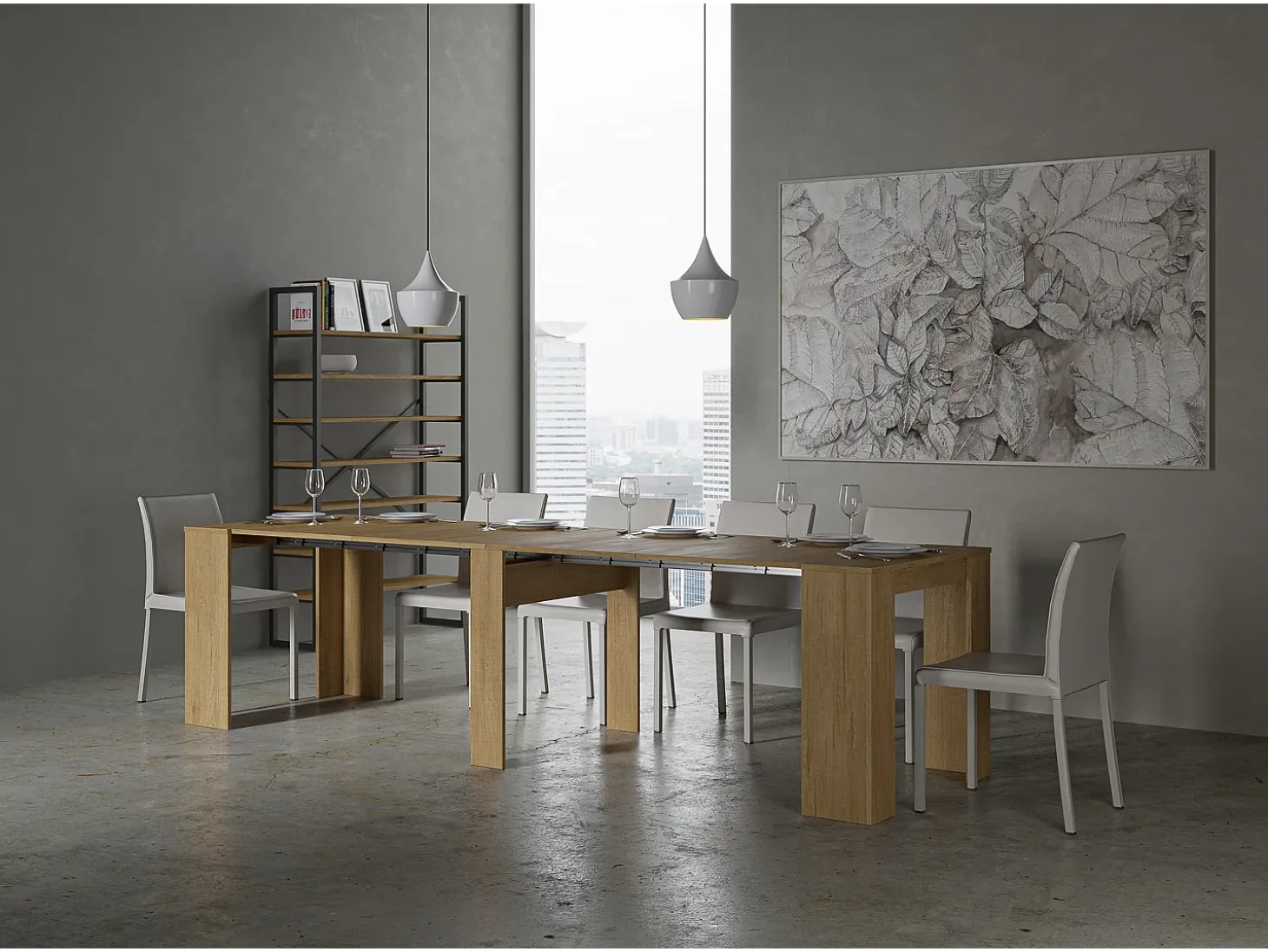 Mesa consola extensível 90x48/296 cm Venus Carvalho Natural extensões internas