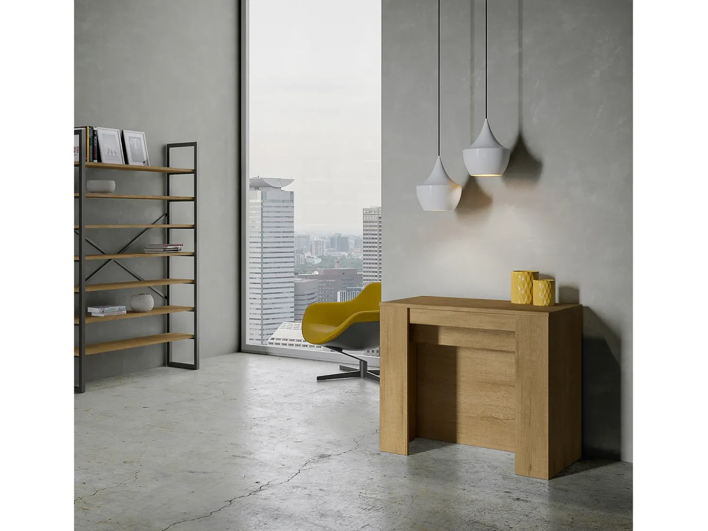 Mesa consola extensível 90x48/296 cm Venus Carvalho Natural extensões internas