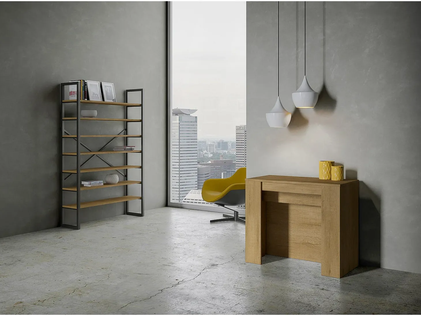 Mesa consola extensível 90x48/296 cm Venus Carvalho Natural extensões internas