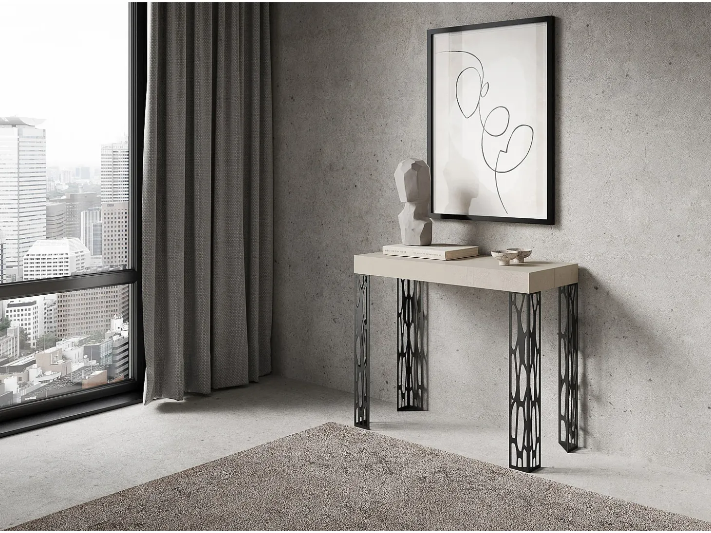 Mesa consola extensível 90x40/300 cm Ghibli Cachemira quadro Antracite