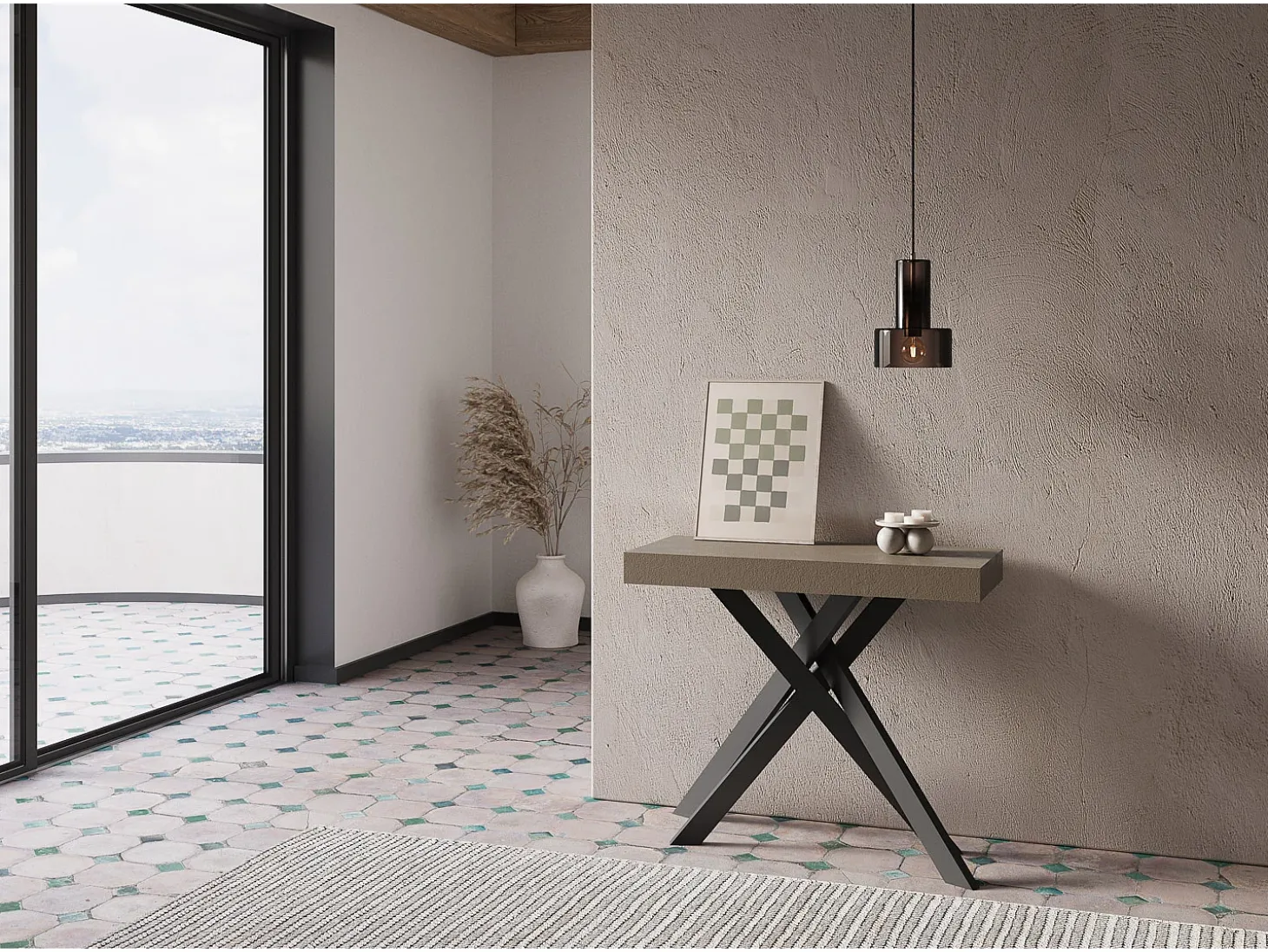 Mesa consola extensível 90x40/196 cm Krack Small tortora pernas antracite