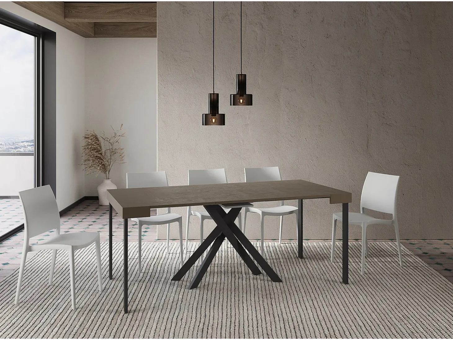 Mesa consola extensível 90x40/196 cm Krack Small tortora pernas antracite