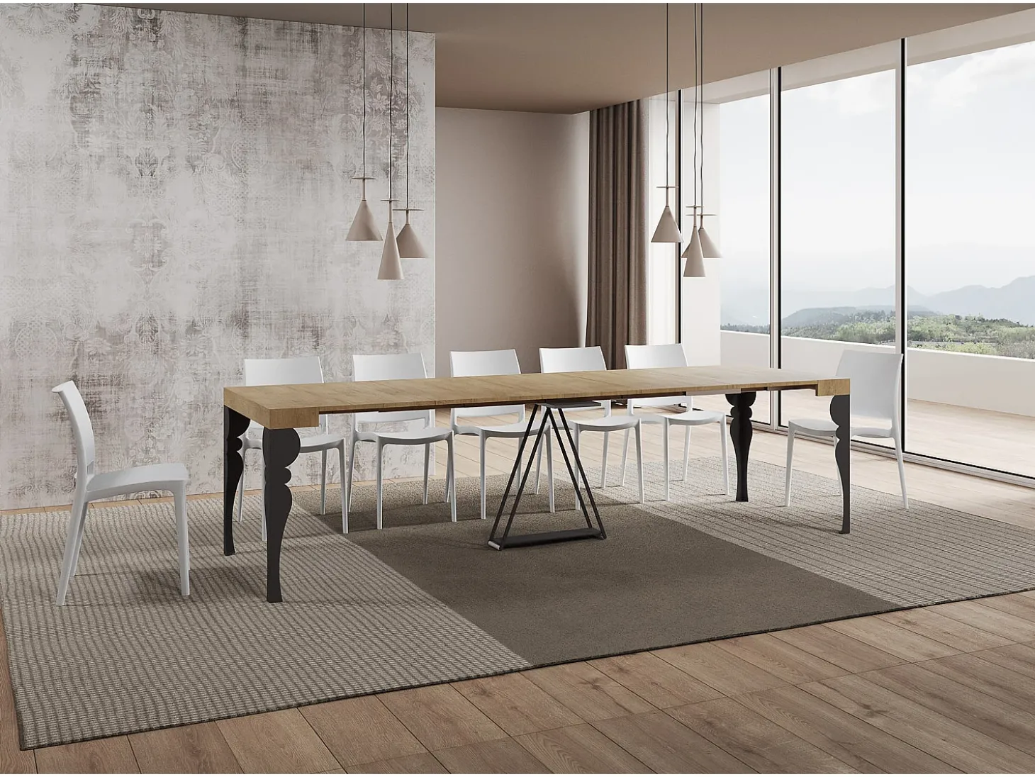 Mesa consola extensível 90x40/300 cm Riza carvalho natural quadro antracite