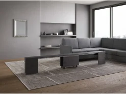 Mesa consola extensível 90x42/302 cm Evolve Antracite Espatulado extensões internas com banco inferior