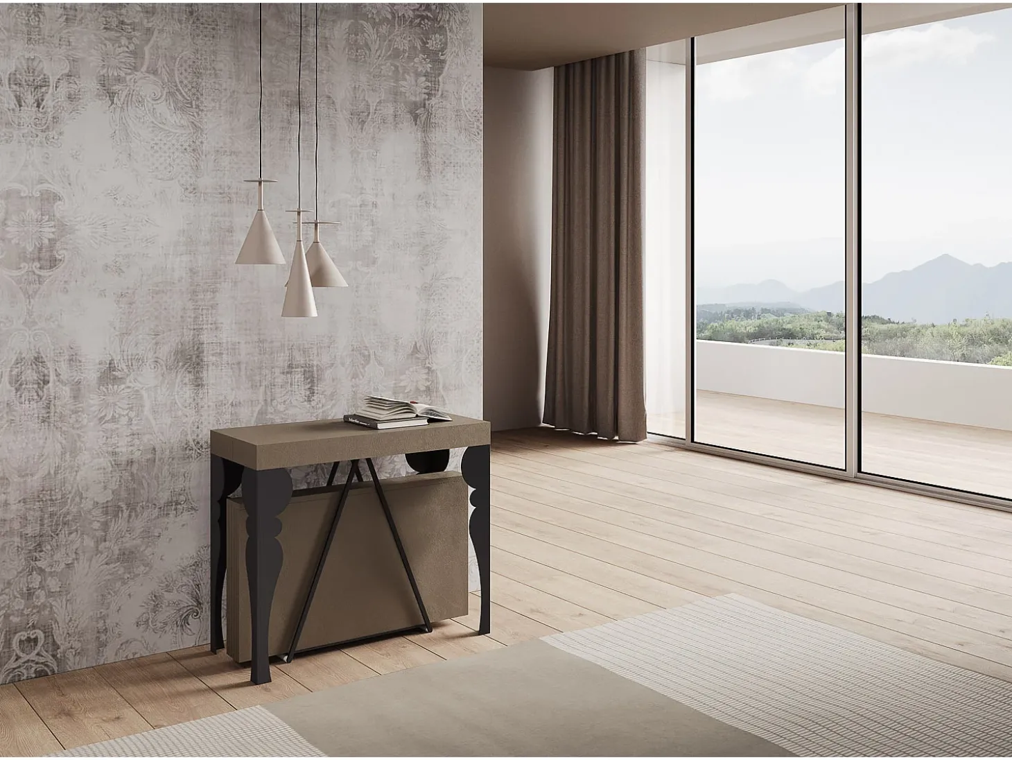 Mesa consola extensível 90x40/196 cm Riza Small tortora quadro antracite