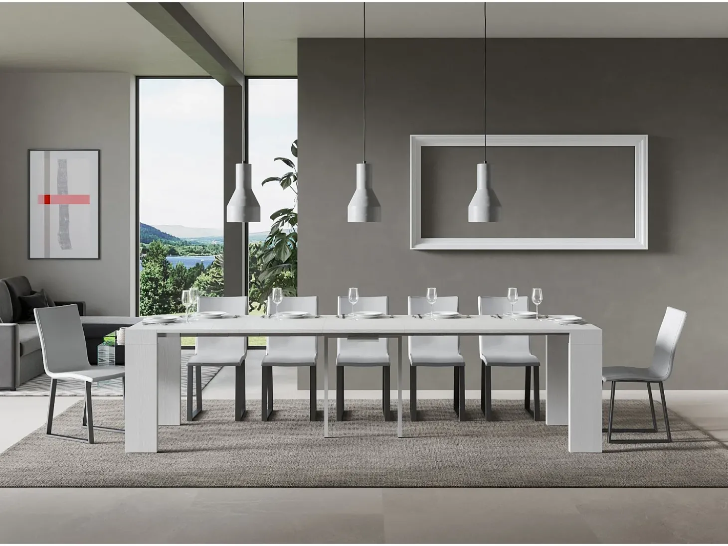 Mesa consola extensível 90x40/300 cm Roxell Cinza Branca