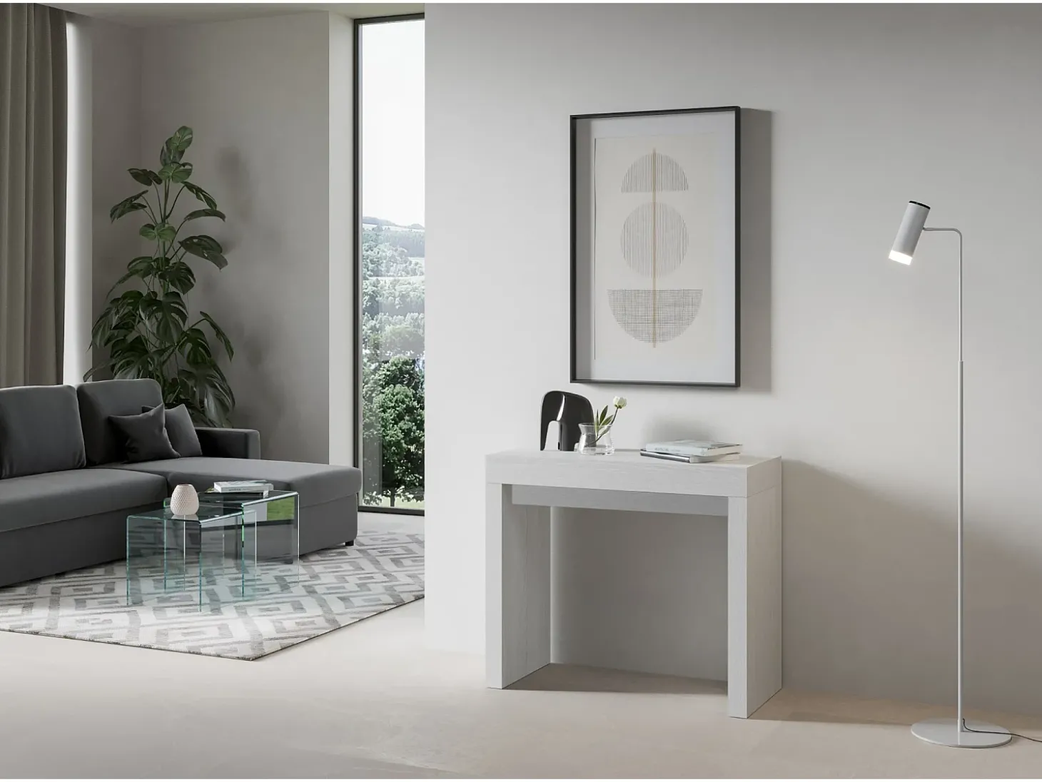 Mesa consola extensível 90x40/300 cm Roxell Cinza Branca
