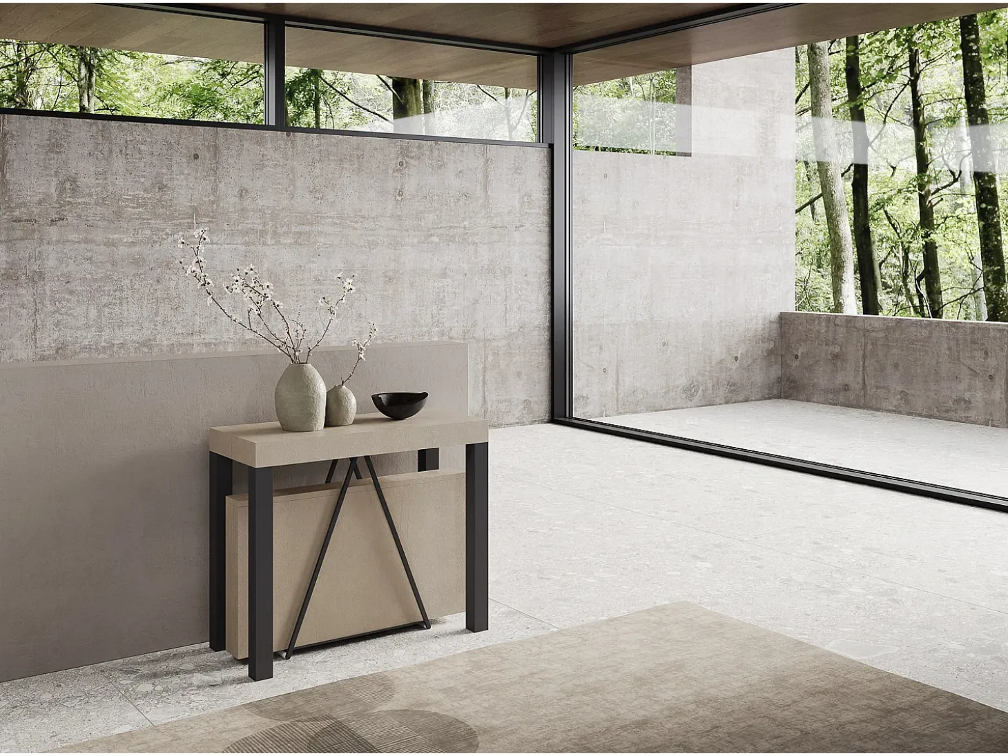 Mesa consola extensível 90x40/196 cm Tiris Small caxemira quadro antracite