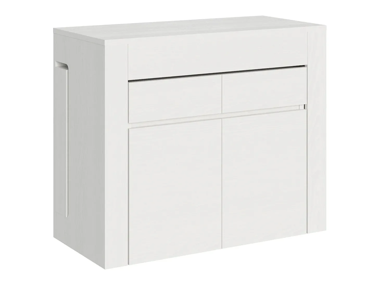 Mesa consola extensível 90x42/302 cm Evolve Cinza Branca extensões internas com banco inferior e superior