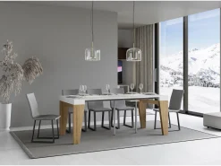 Mesa consola extensível 90x40/196 cm Naxy Mix Small plano Cinza Branca - estrutura Carvalho Natural
