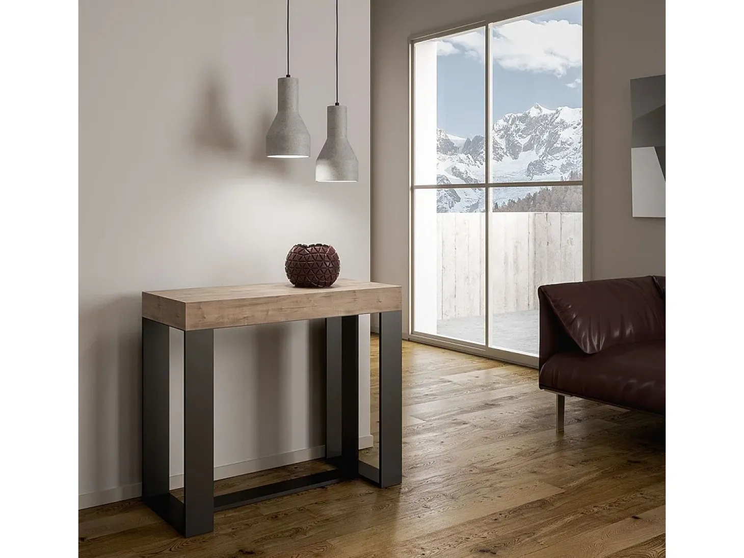 Mesa consola extensível 90x40/196 cm Futura Small Carvalho Natural quadro Antracite