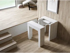 Mesa consola extensível 78x47/299 cm Allin Branco Espatulado extensões internas
