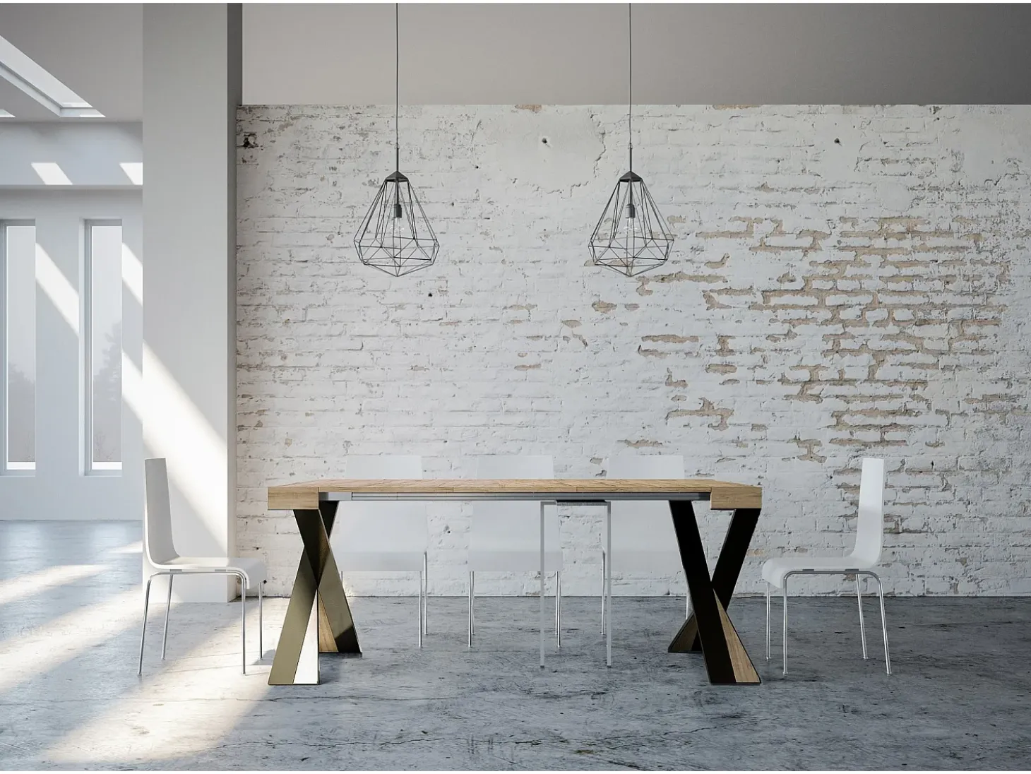 Mesa consola extensível 90x40/300 cm Diago Carvalho Natural quadro Antracite