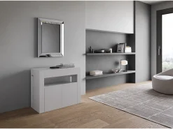 Mesa consola extensível 90x42/302 cm Evolve Cinza Branca extensões internas com banco inferior
