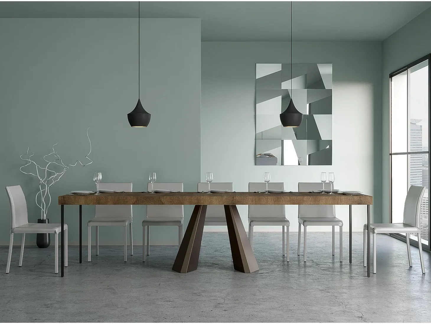 Mesa consola extensível 90x40/300 cm Diamante Premium Nogueira quadro Urso