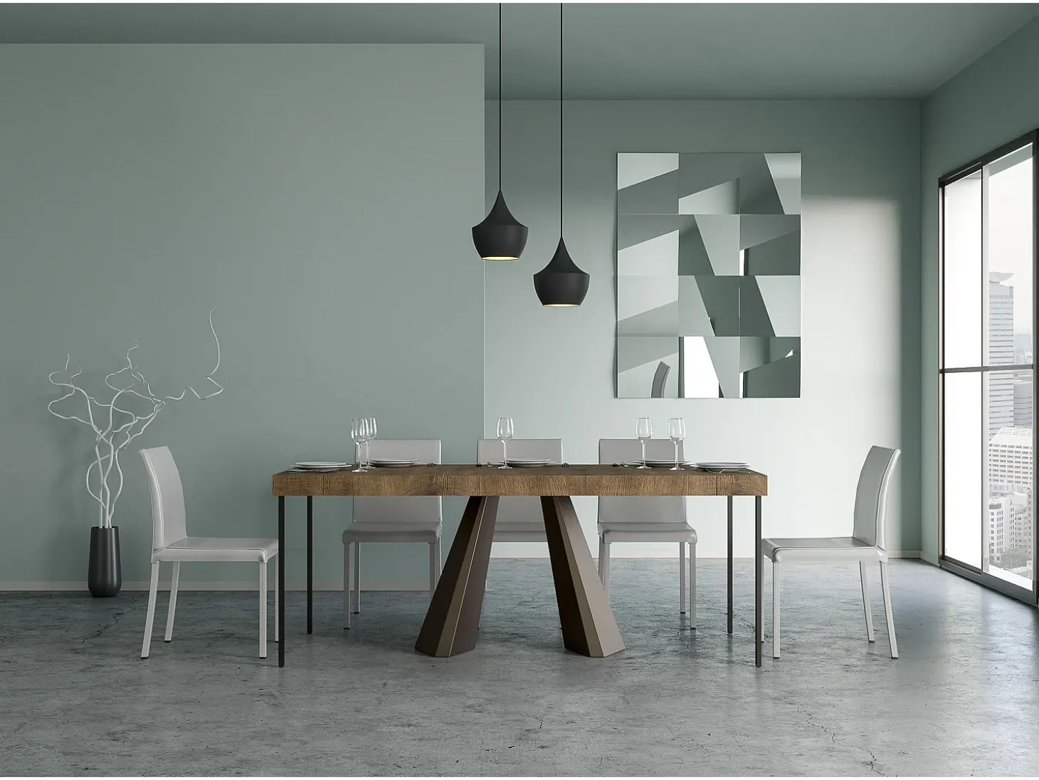 Mesa consola extensível 90x40/300 cm Diamante Premium Nogueira quadro Urso