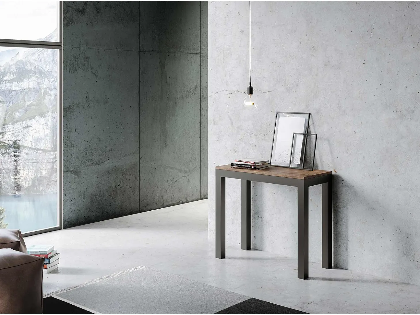 Mesa consola extensível 90x40/196 cm Everyday Small Evolution Nogueira quadro Antracite