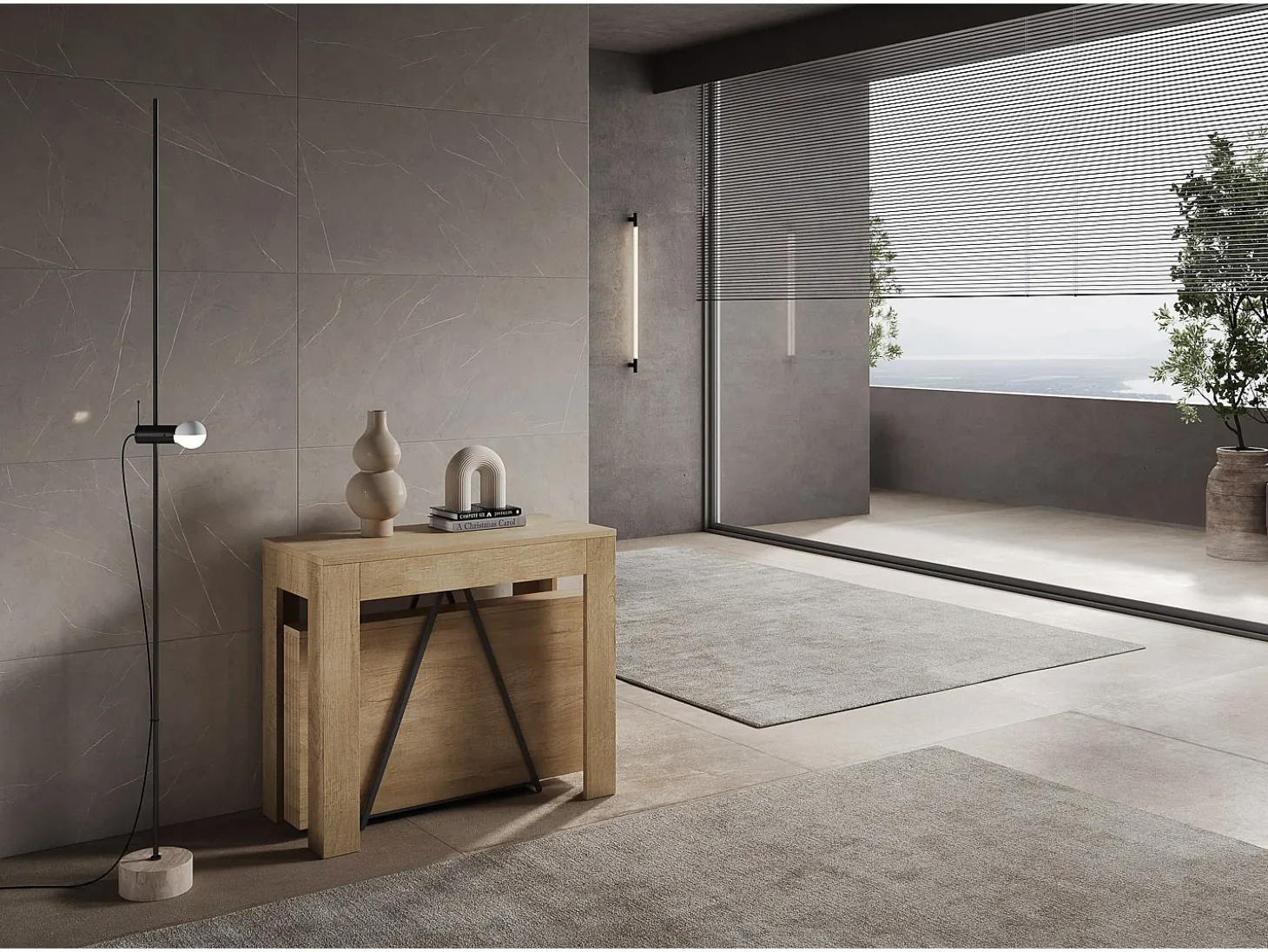 Mesa consola extensível 90x42/302 cm Scicca Carvalho Natural