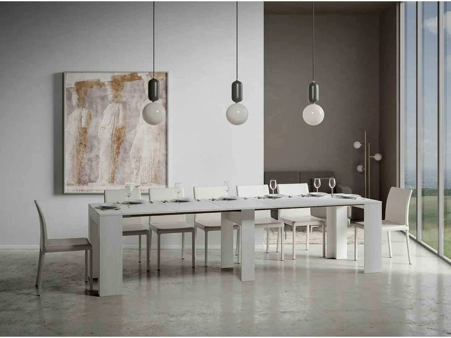 Mesa consola extensível 90x42/302 cm Modem Cinza Branca