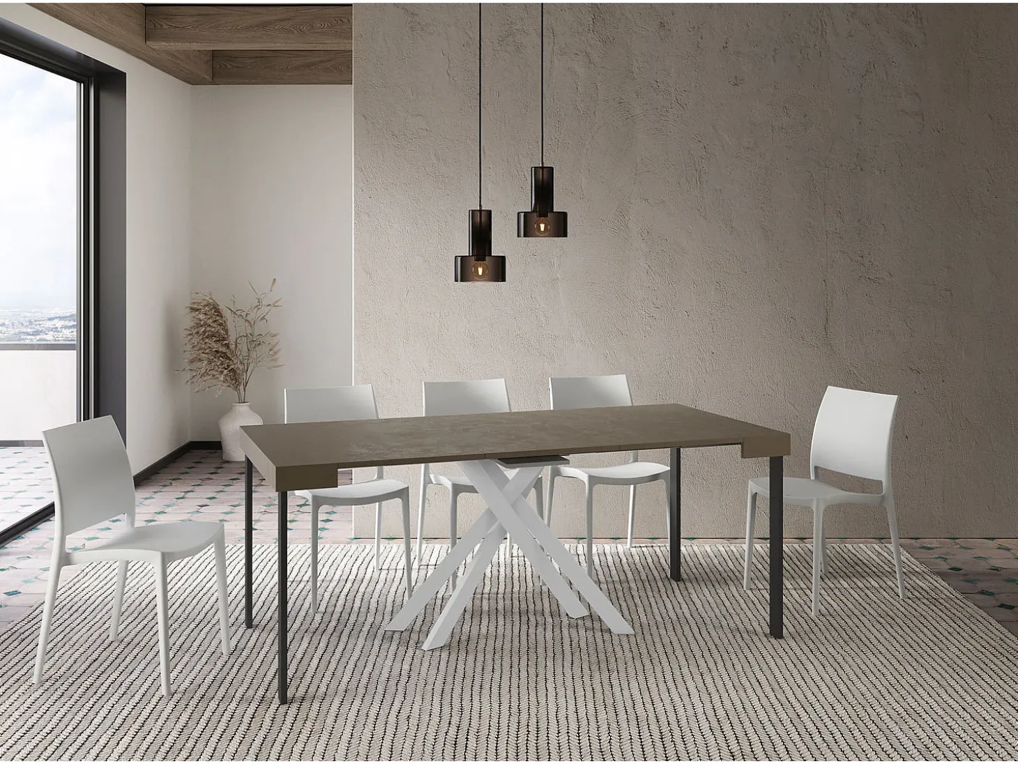 Mesa consola extensível 90x40/300 cm Krack tortora pernas brancas