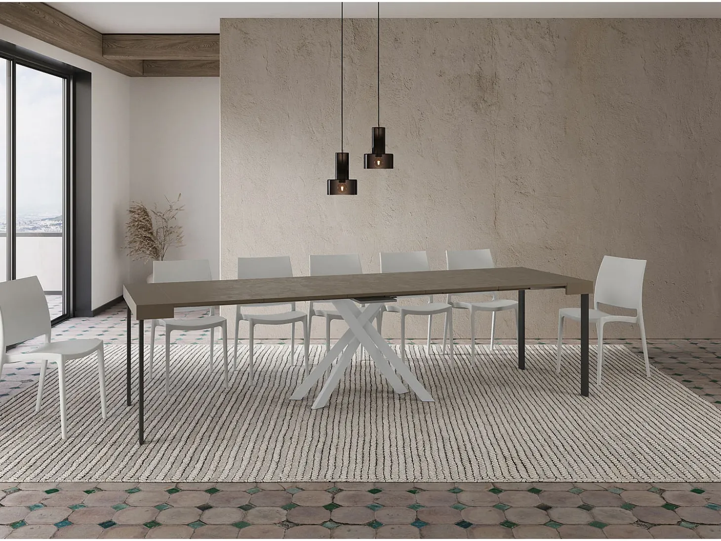 Mesa consola extensível 90x40/300 cm Krack tortora pernas brancas