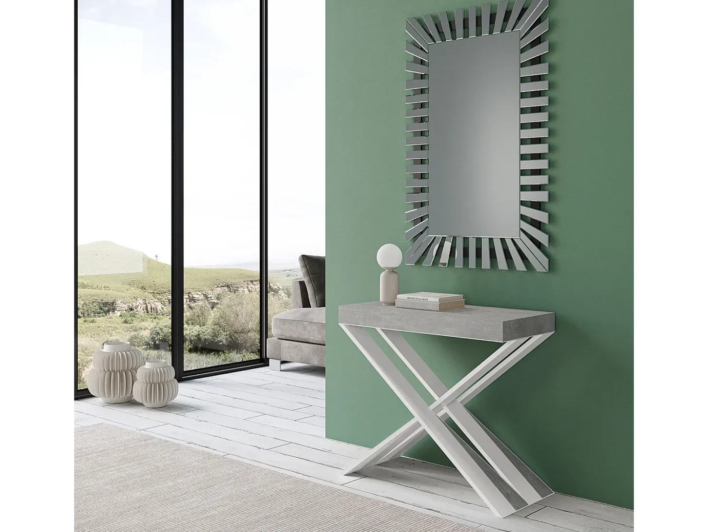 Mesa consola extensível 90x40/196 cm Diago Small Cimento quadro Branco