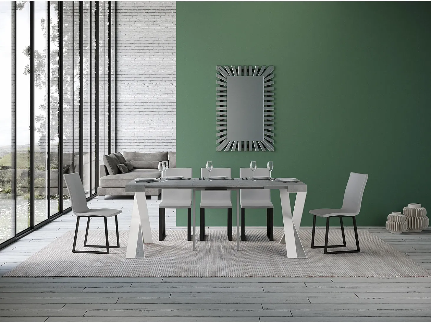 Mesa consola extensível 90x40/196 cm Diago Small Cimento quadro Branco