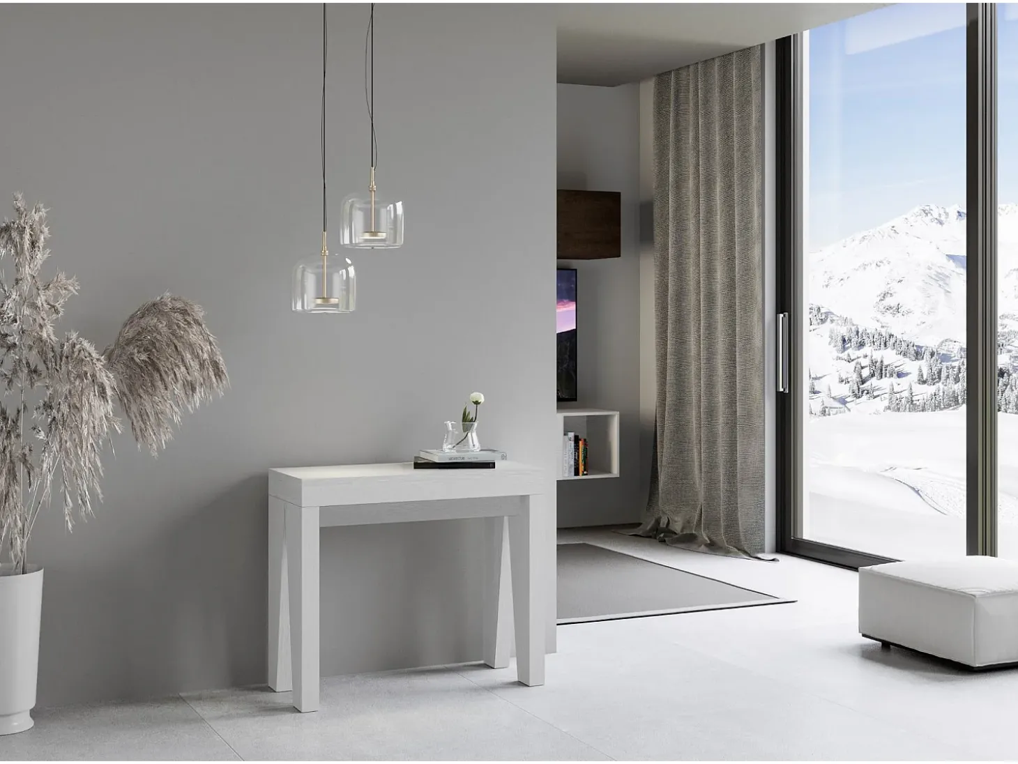 Mesa consola extensível 90x40/196 cm Naxy Small Cinza Branca