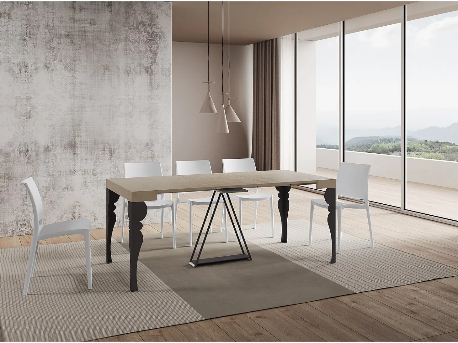 Mesa consola extensível 90x40/300 cm Riza caxemira quadro antracite