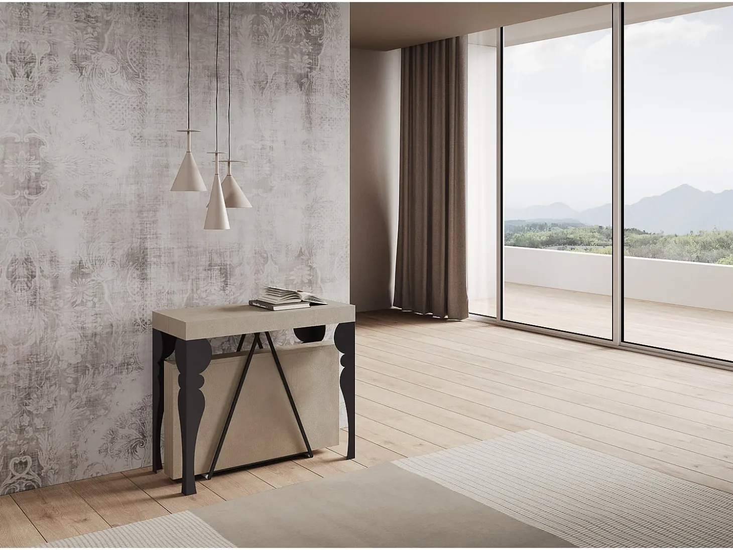 Mesa consola extensível 90x40/300 cm Riza caxemira quadro antracite