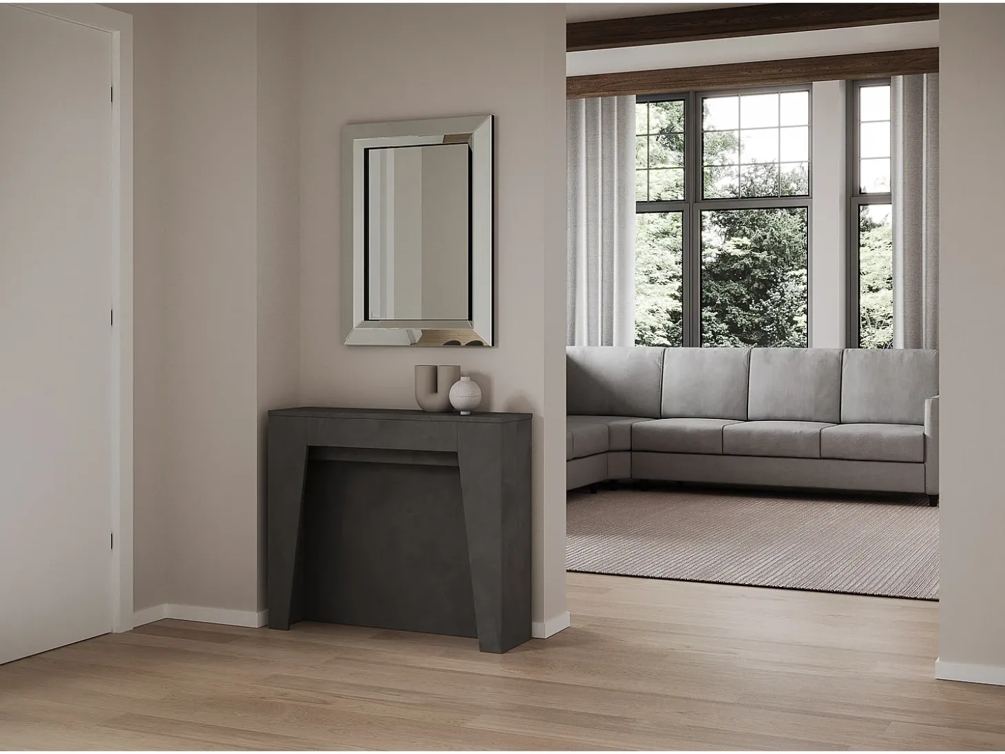 Mesa consola extensível 90x25/211 cm Anea Antracite Espatulado extensões internas