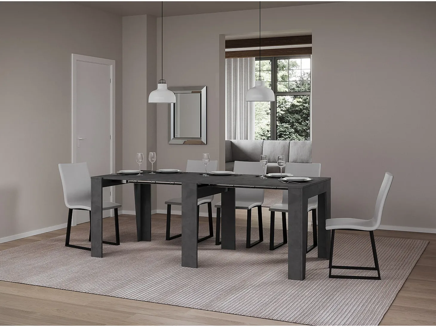 Mesa consola extensível 90x25/211 cm Anea Antracite Espatulado extensões internas