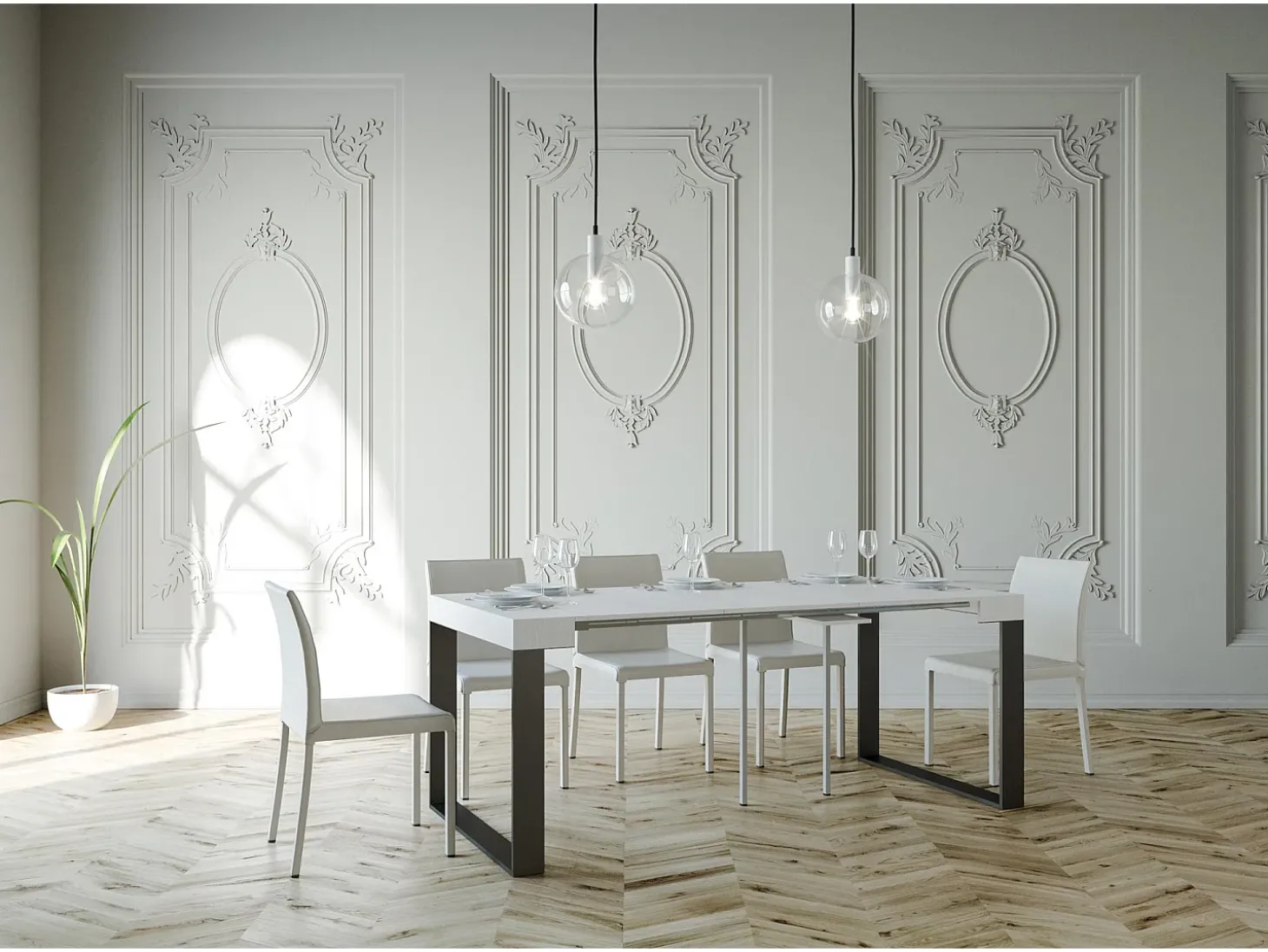 Mesa consola extensível 90x40/196 cm Elettra Small Cinza Branca quadro Antracite